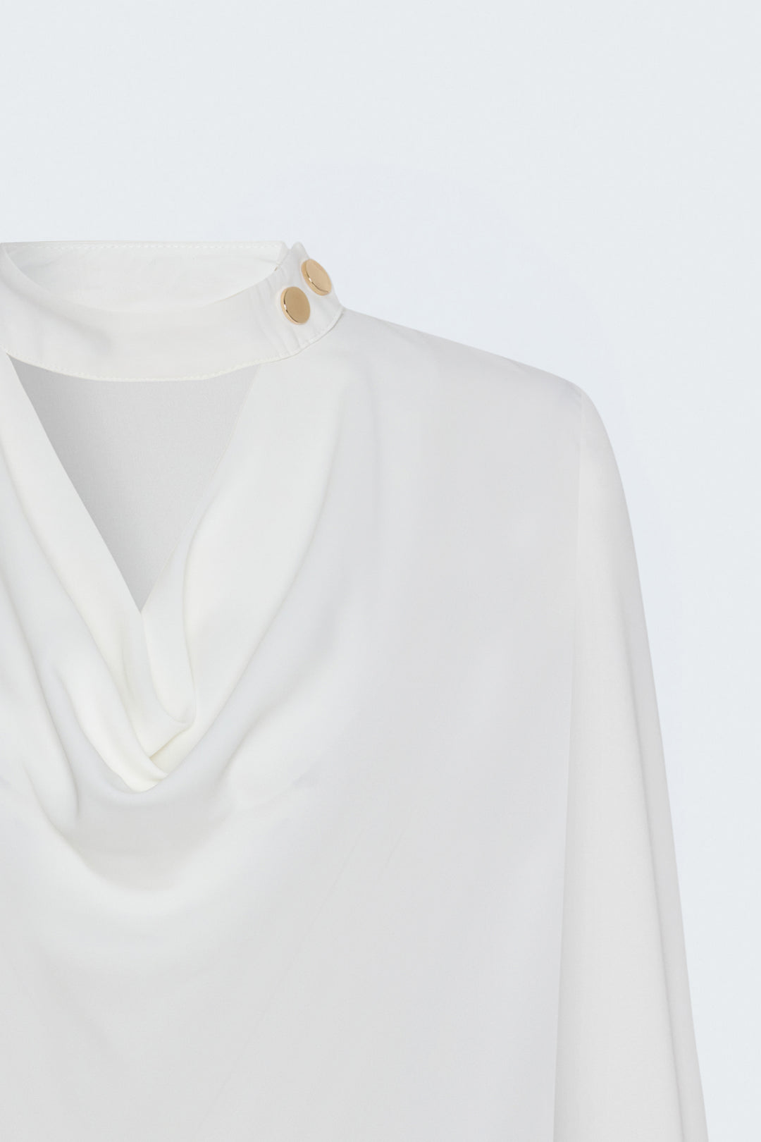Sateen Blouse à Col Dégagé - Écru