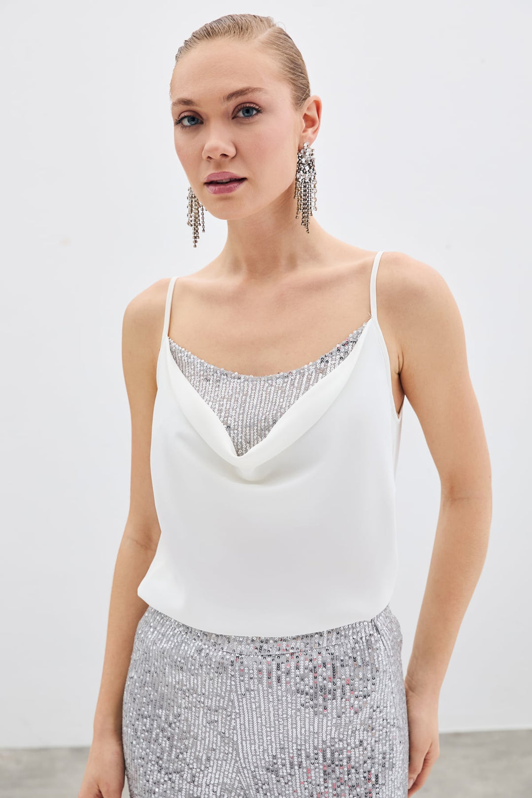 Sateen Blouse col dégagé - Écru