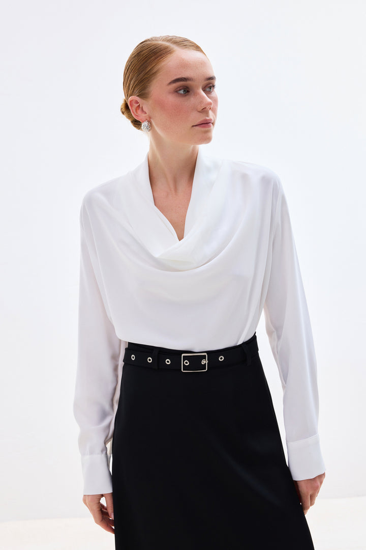 Sateen Blouse à col dégagé - Écru