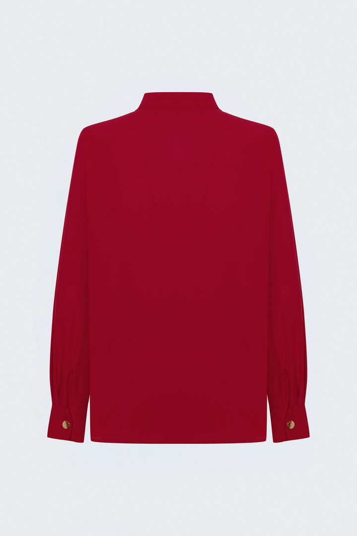 Sateen Blouse à Col Dégagé - Rouge