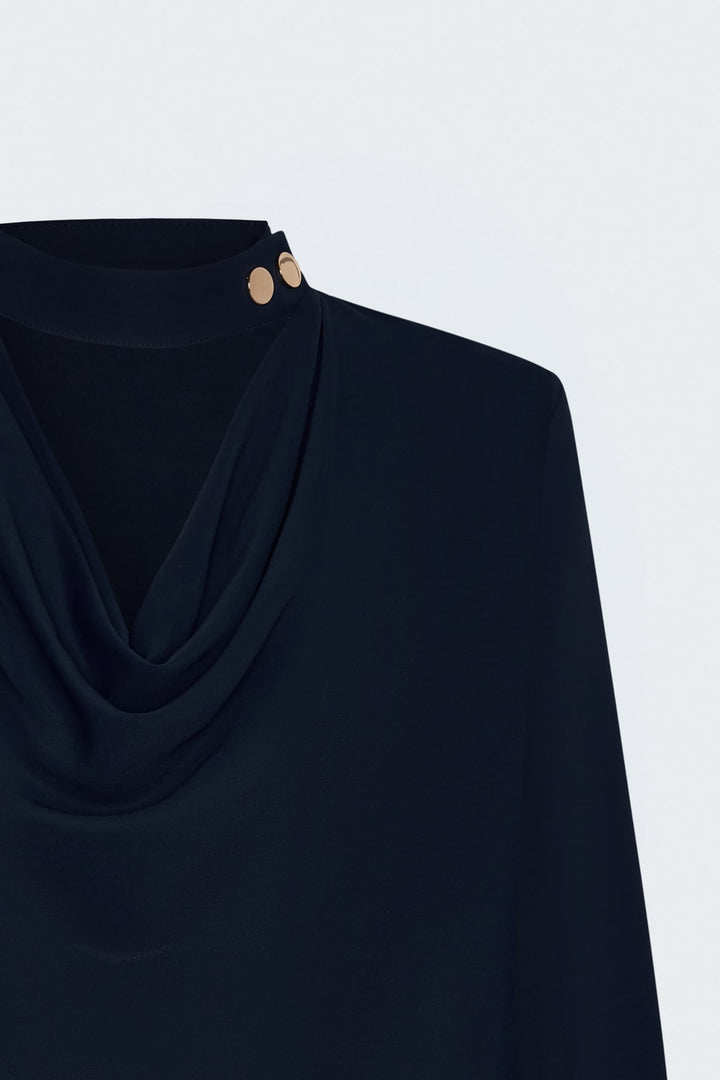 Sateen Blouse à Col Dégagé - Bleu marine