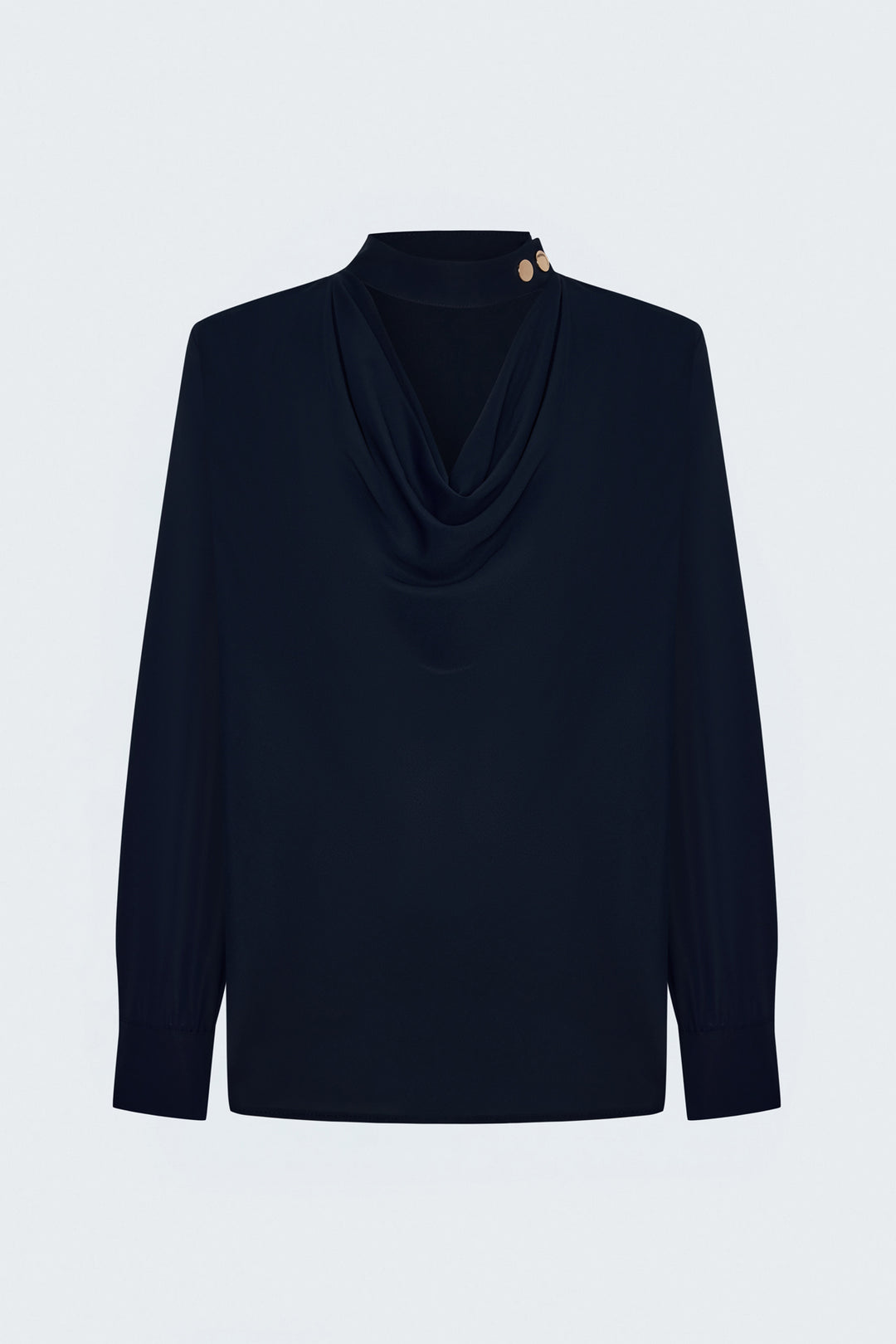 Sateen Blouse à Col Dégagé - Bleu marine