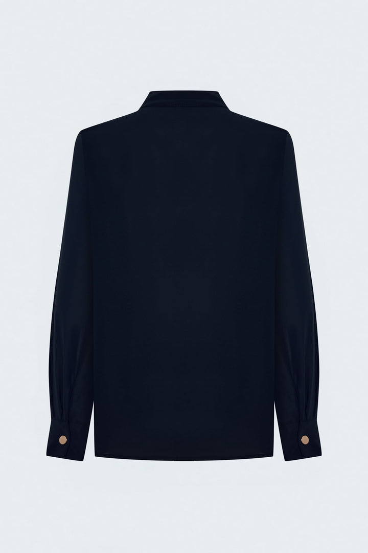 Sateen Blouse à Col Dégagé - Bleu marine
