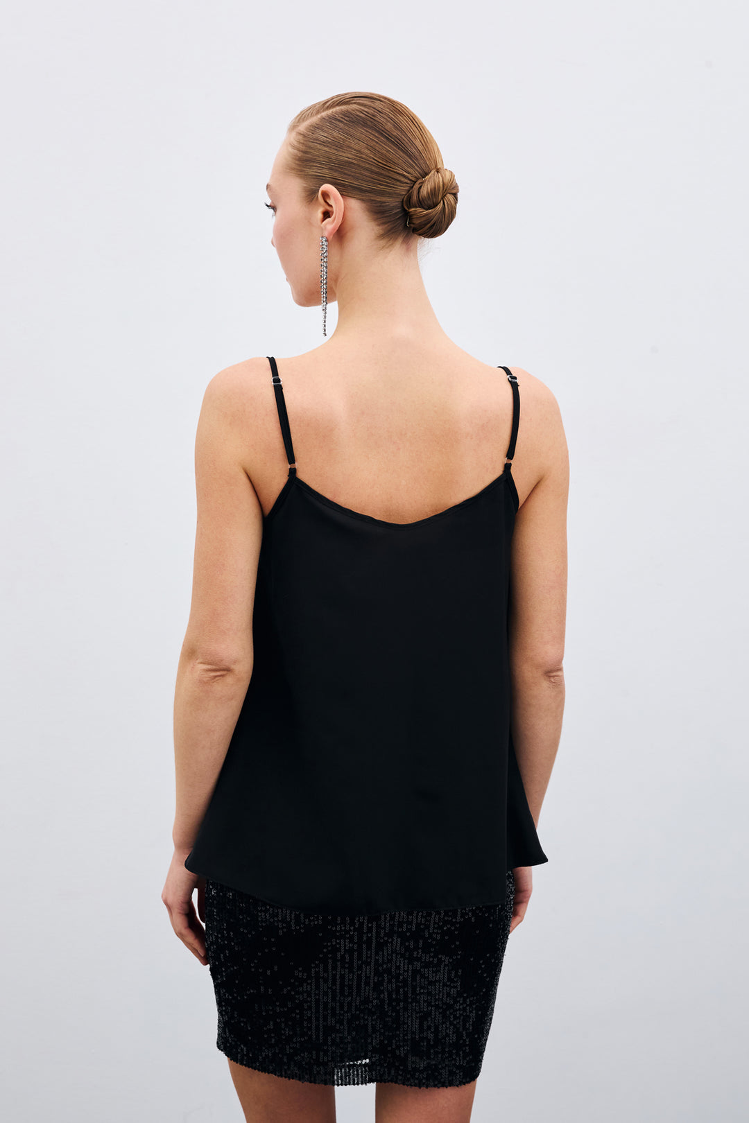 Sateen Blouse col dégagé - Noir