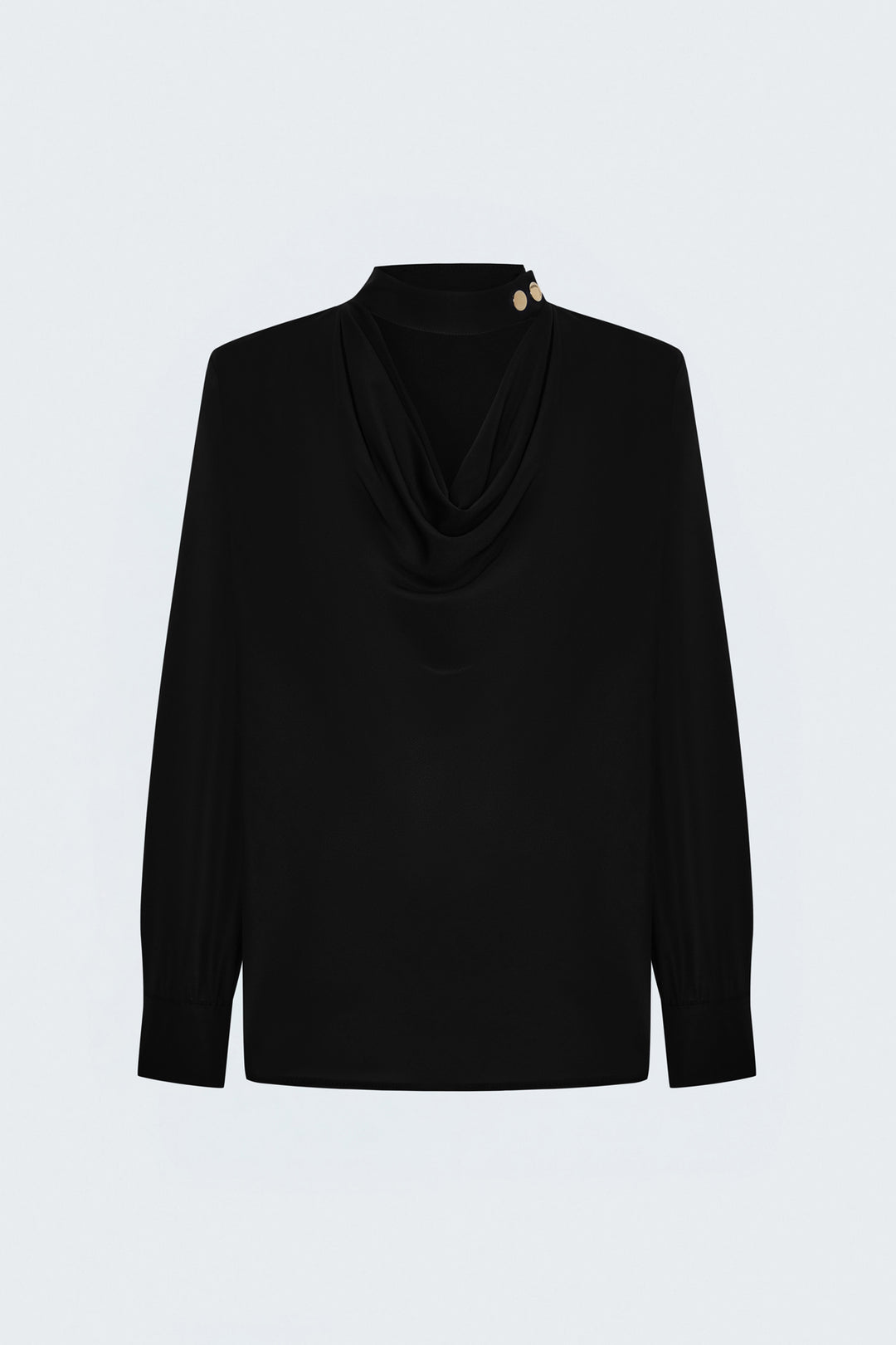 Sateen Blouse à Col Dégagé - Noir