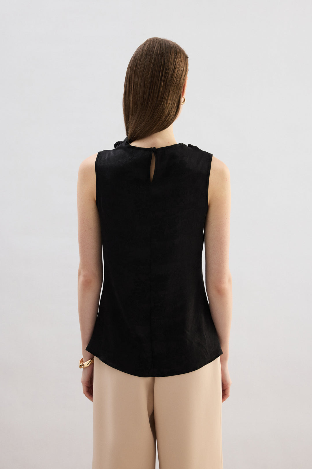 Sateen Blouse Col Dégagé - Noir