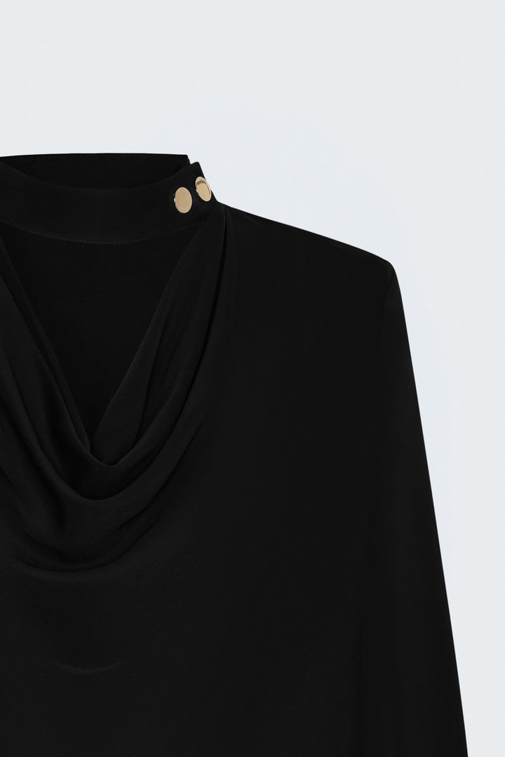 Sateen Blouse à Col Dégagé - Noir