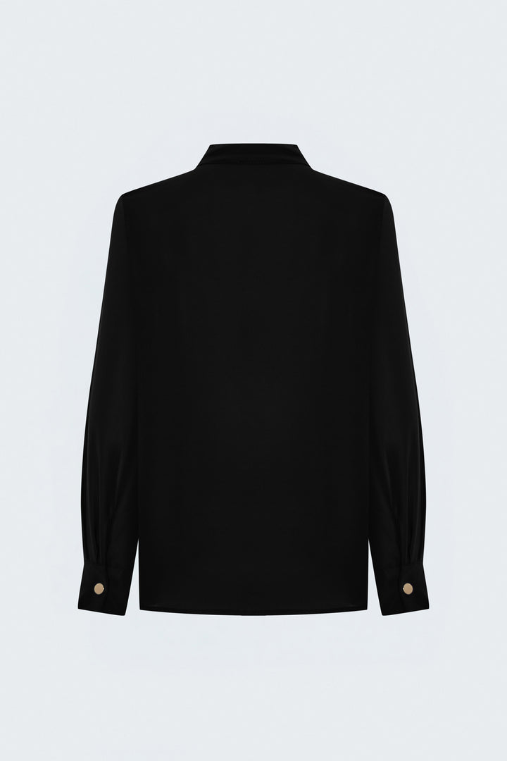 Sateen Blouse à Col Dégagé - Noir