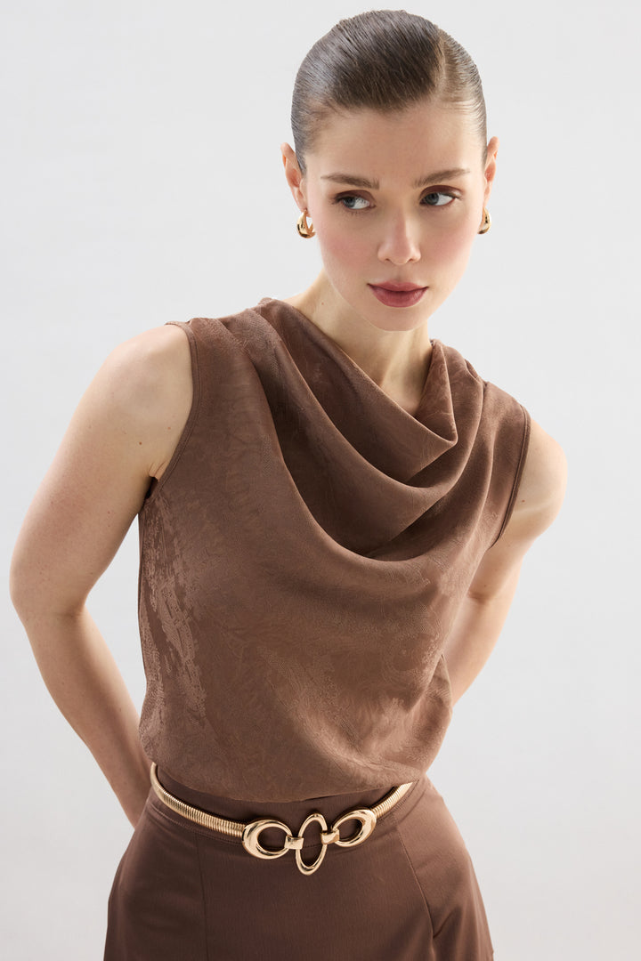 Sateen Blouse Col Dégagé - Vison