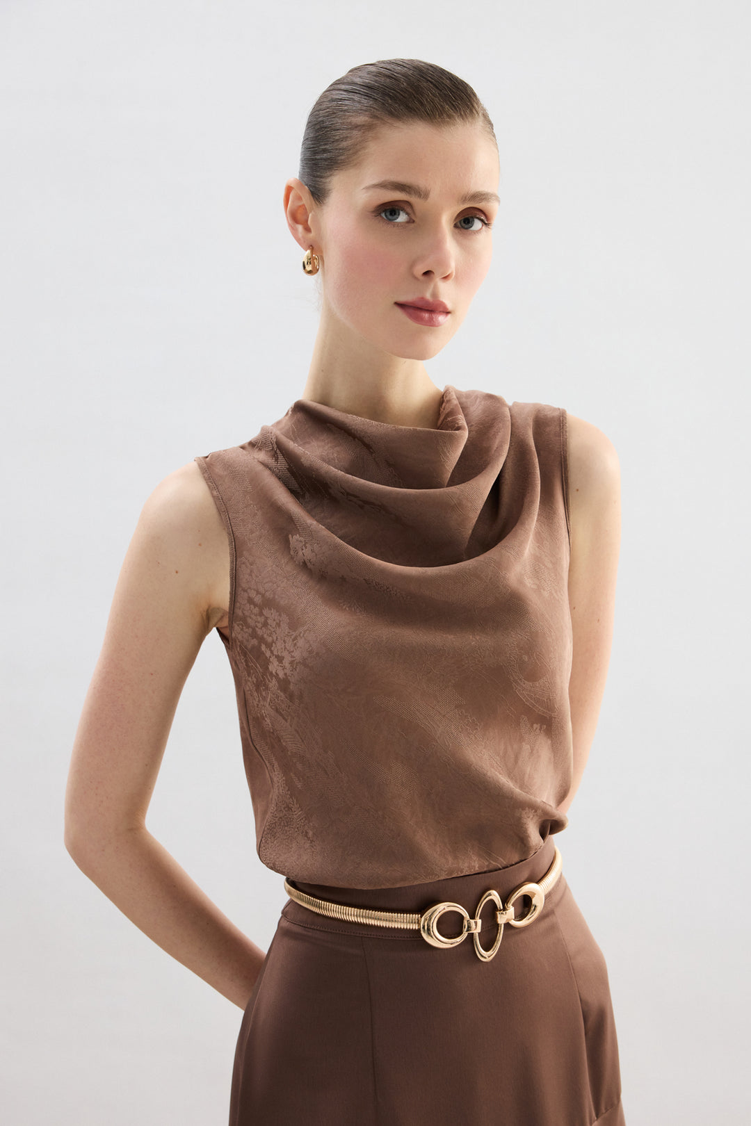 Sateen Blouse Col Dégagé - Vison