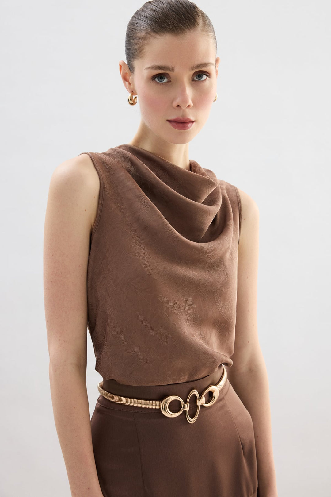 Sateen Blouse Col Dégagé - Vison