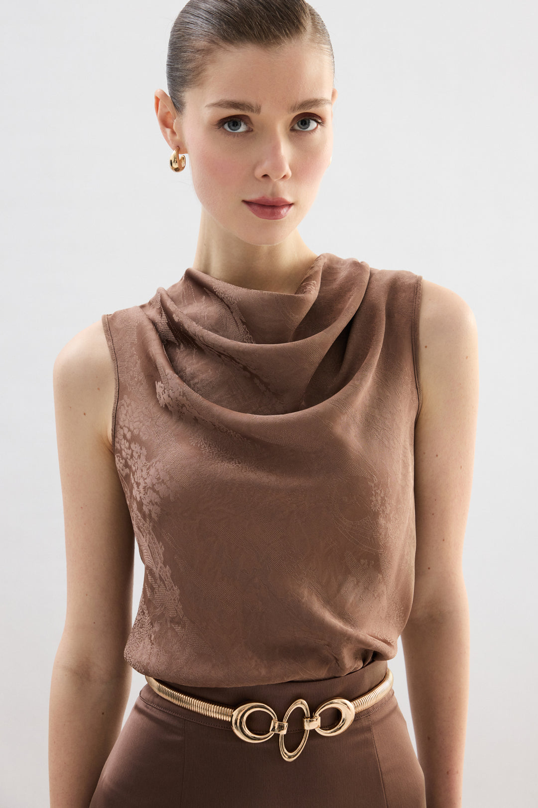 Sateen Blouse Col Dégagé - Vison