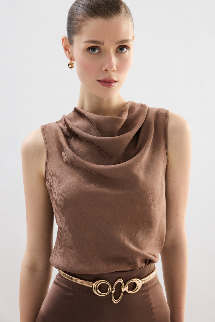 Sateen Blouse Col Dégagé - Vison