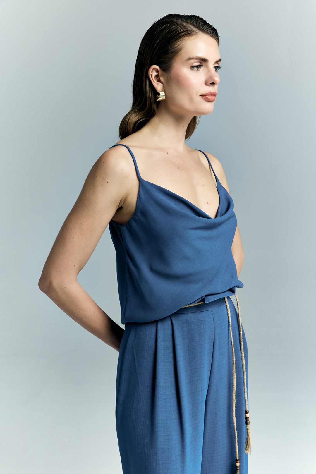 Sateen Blouse à col dégagé - Indigo