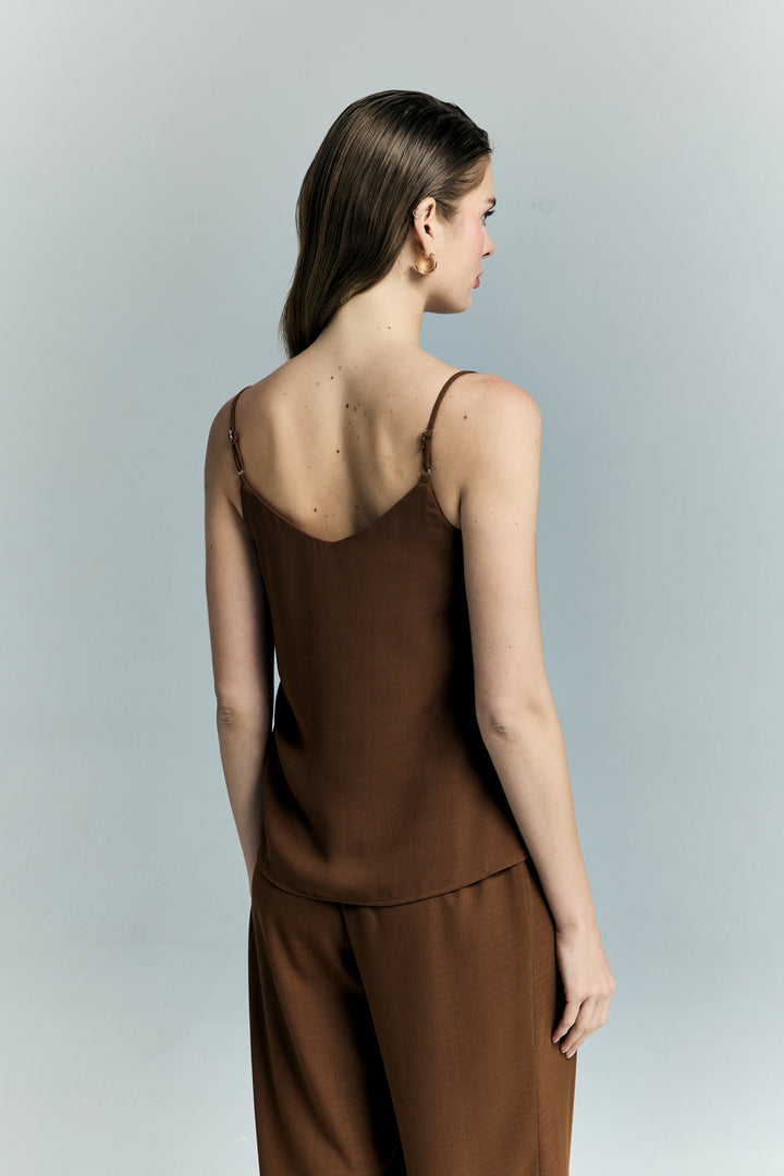 Sateen Blouse décontractée à col dégagé - Marron