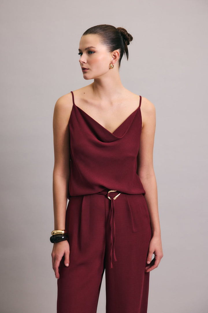 Sateen Blouse décontractée à col dégagé - Prune