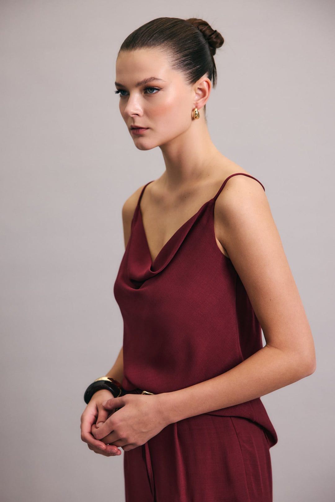 Sateen Blouse décontractée à col dégagé - Prune
