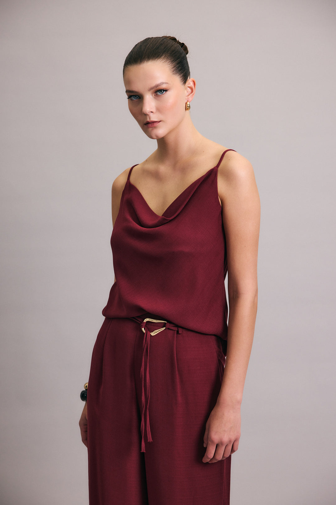 Sateen Blouse décontractée à col dégagé - Prune
