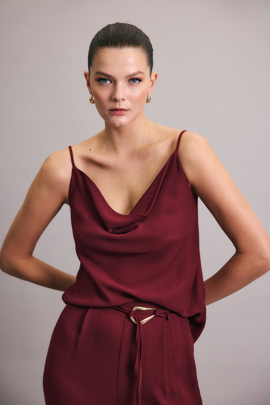 Sateen Blouse décontractée à col dégagé - Prune