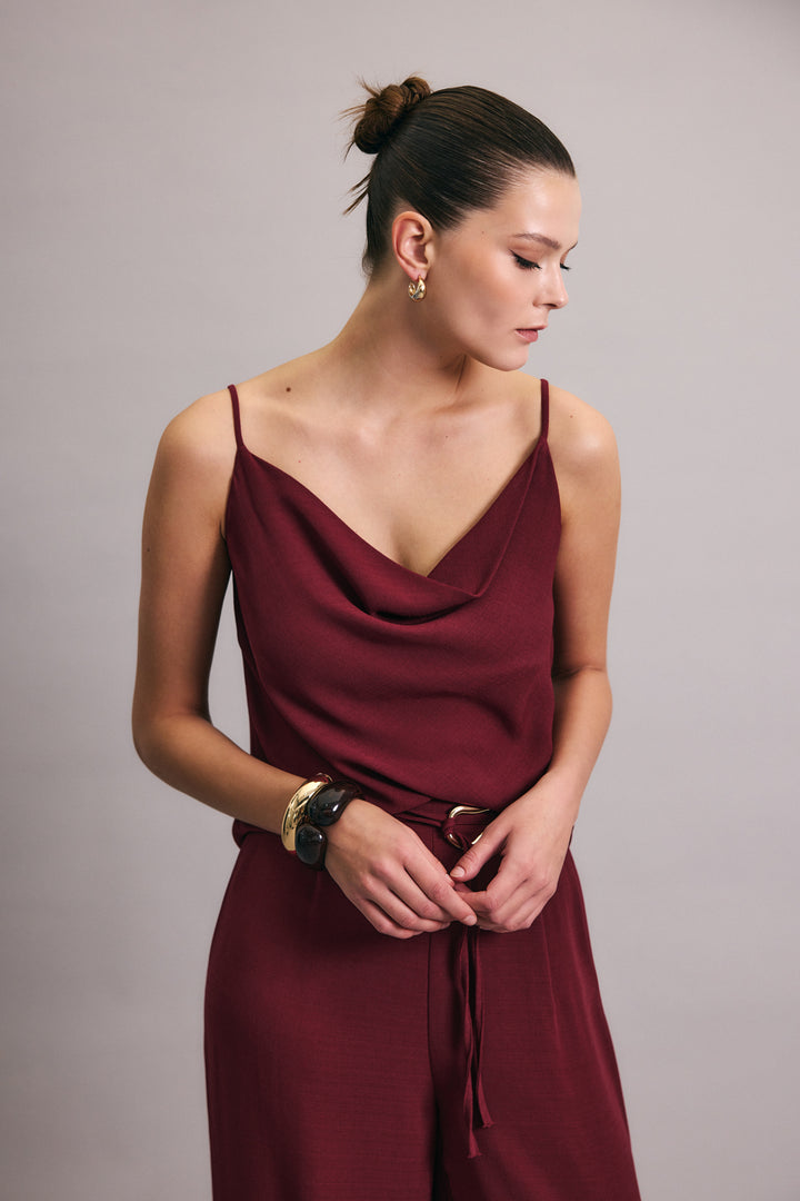 Sateen Blouse décontractée à col dégagé - Prune