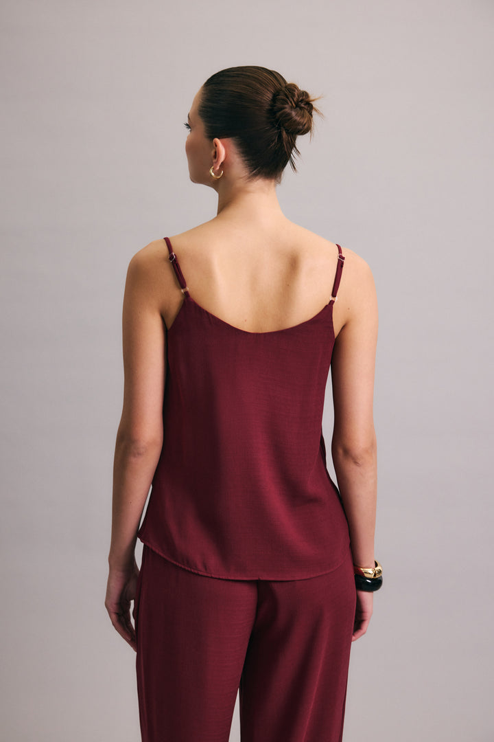 Sateen Blouse décontractée à col dégagé - Prune