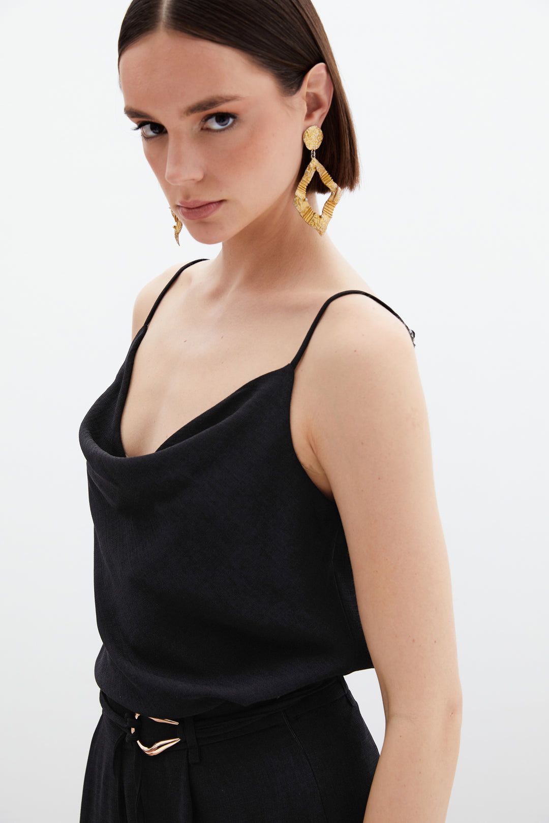 Sateen Blouse décontractée à col dégagé - Noir