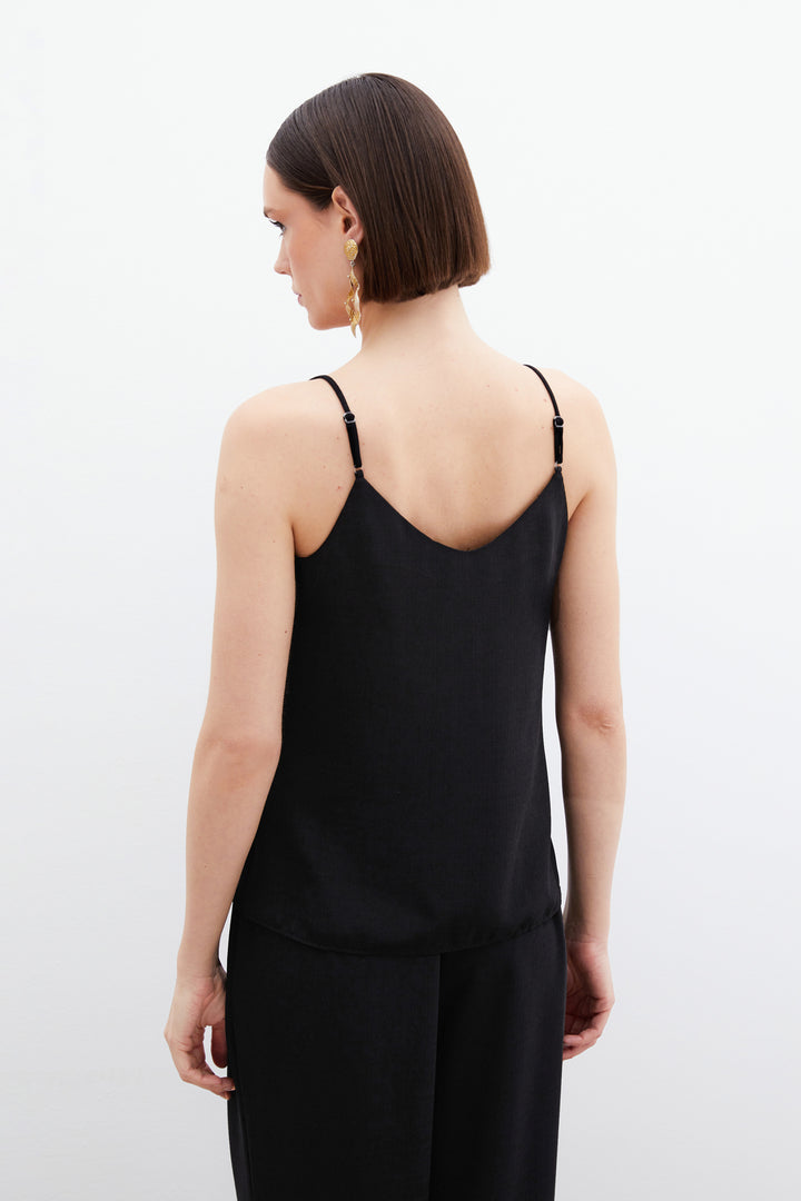 Sateen Blouse décontractée à col dégagé - Noir
