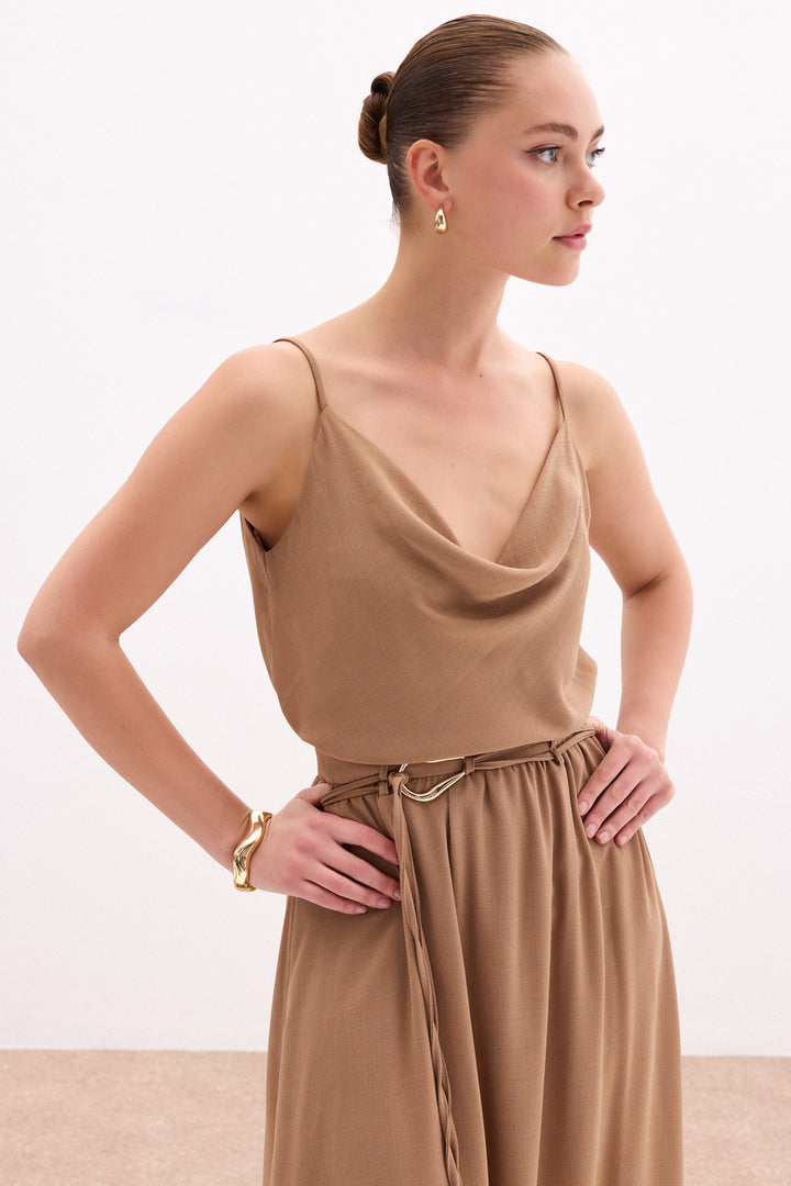 Sateen Blouse décontractée à col dégagé - Vison