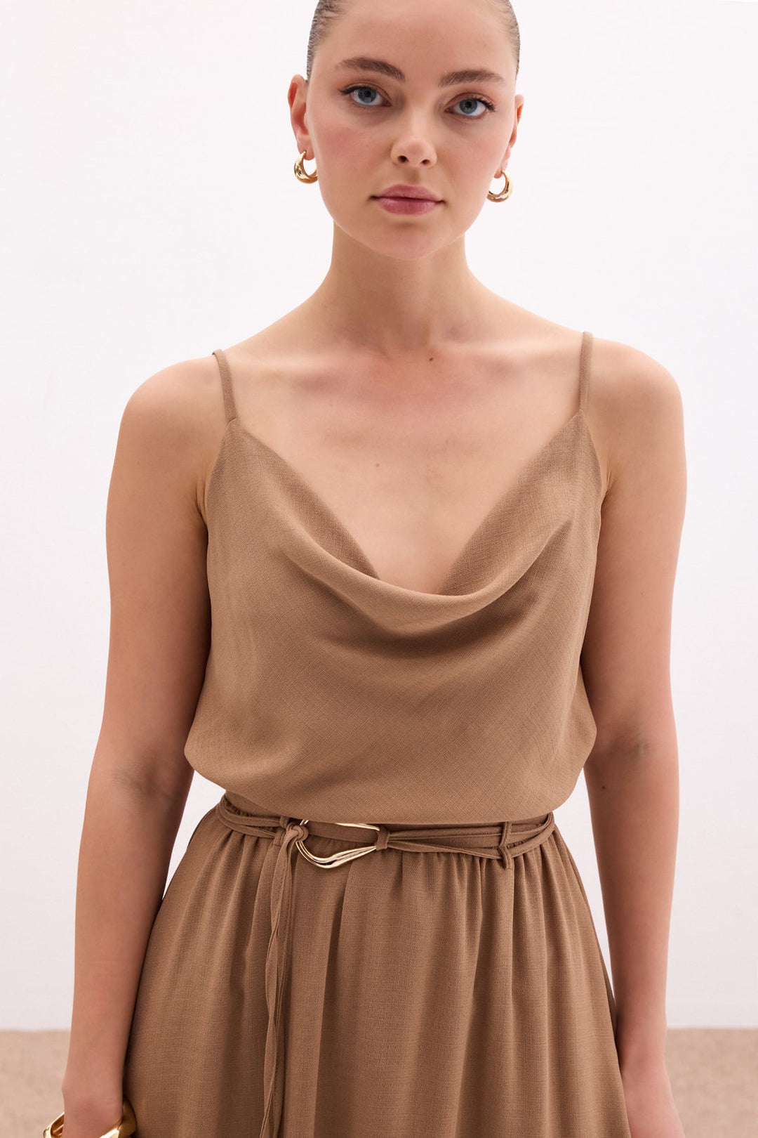 Sateen Blouse décontractée à col dégagé - Vison
