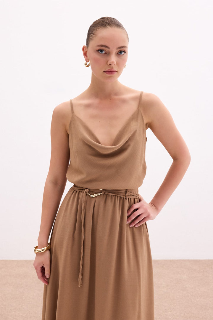 Sateen Blouse décontractée à col dégagé - Vison