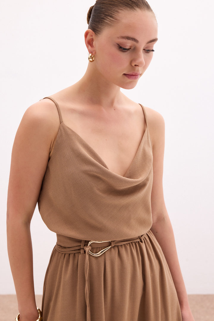 Sateen Blouse décontractée à col dégagé - Vison