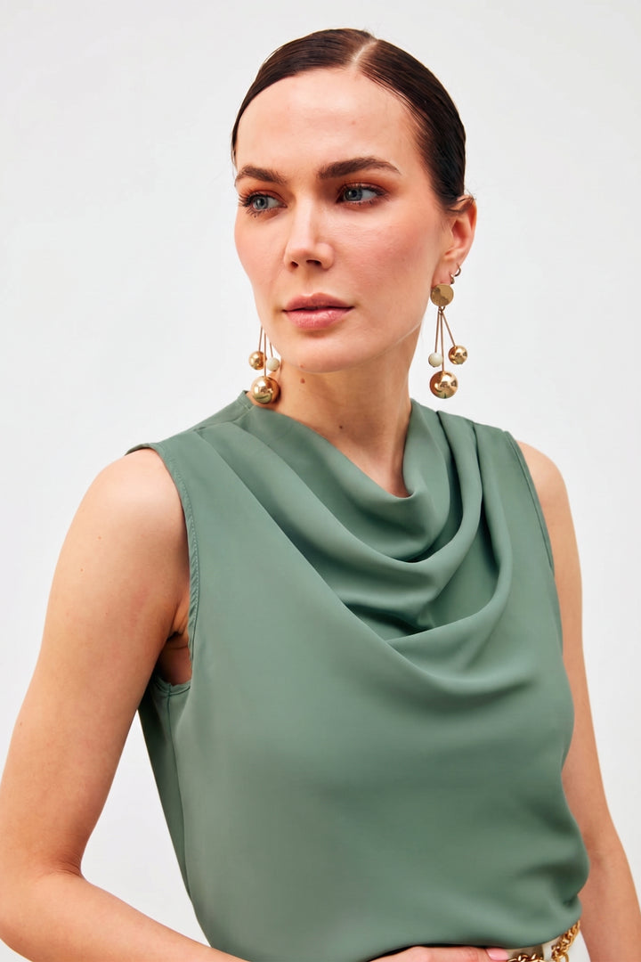 Sateen Blouse Sans Manches à Col Dégagé - Vert amande Vert
