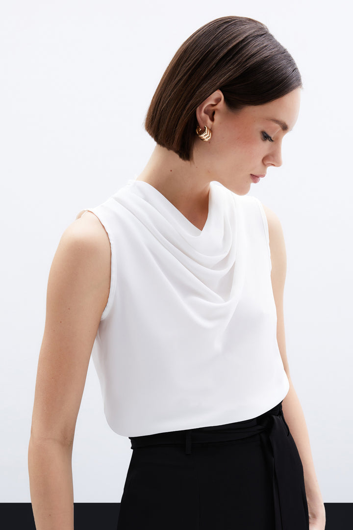 Sateen Blouse sans manches à col dégagé - Écru