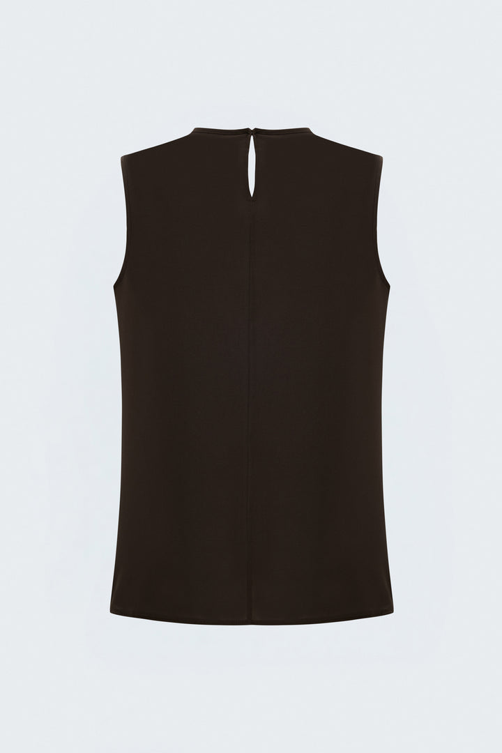 Sateen Blouse sans manches à col dégagé - Marron foncé