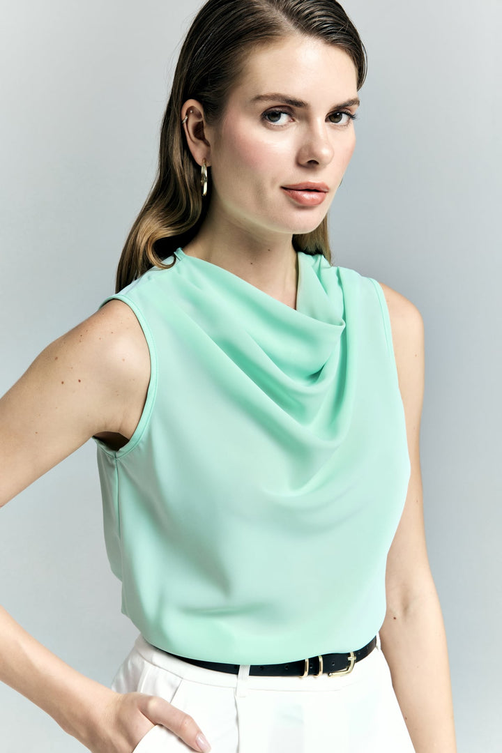 Sateen Blouse sans manches à col dégagé - Menthe