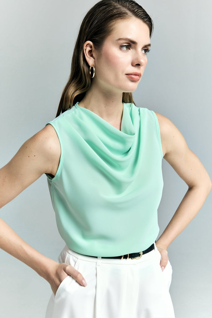 Sateen Blouse sans manches à col dégagé - Menthe