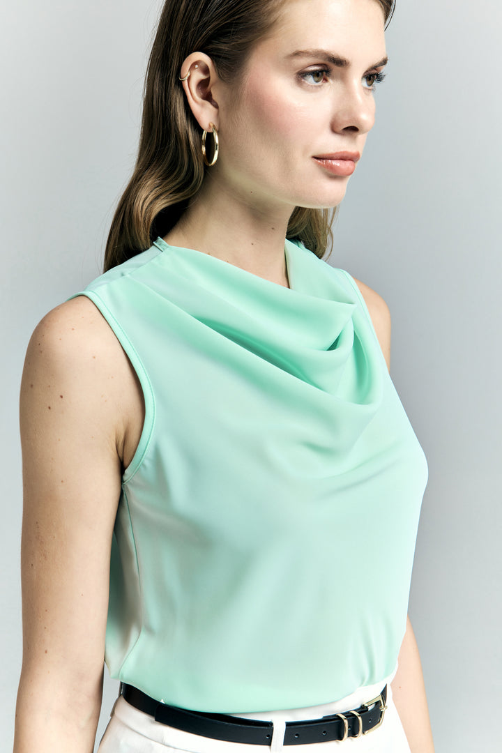Sateen Blouse sans manches à col dégagé - Menthe