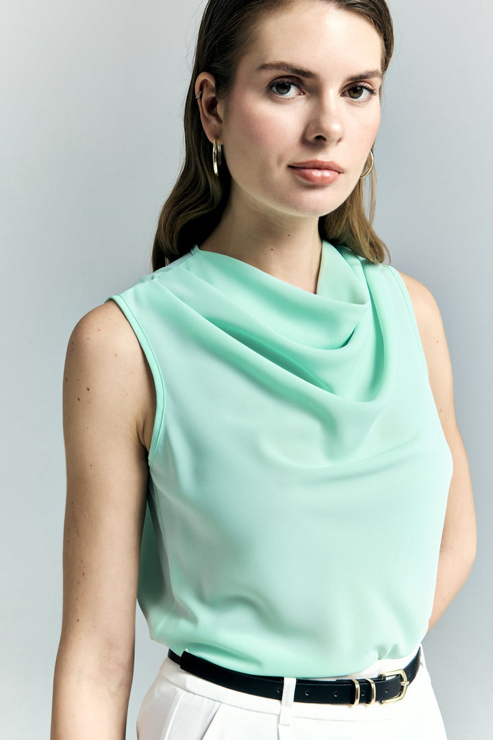 Sateen Blouse sans manches à col dégagé - Menthe