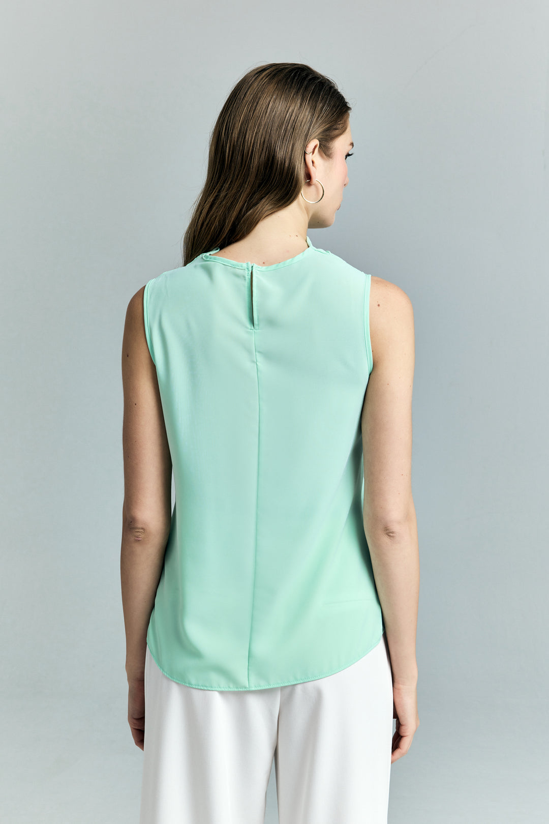 Sateen Blouse sans manches à col dégagé - Menthe