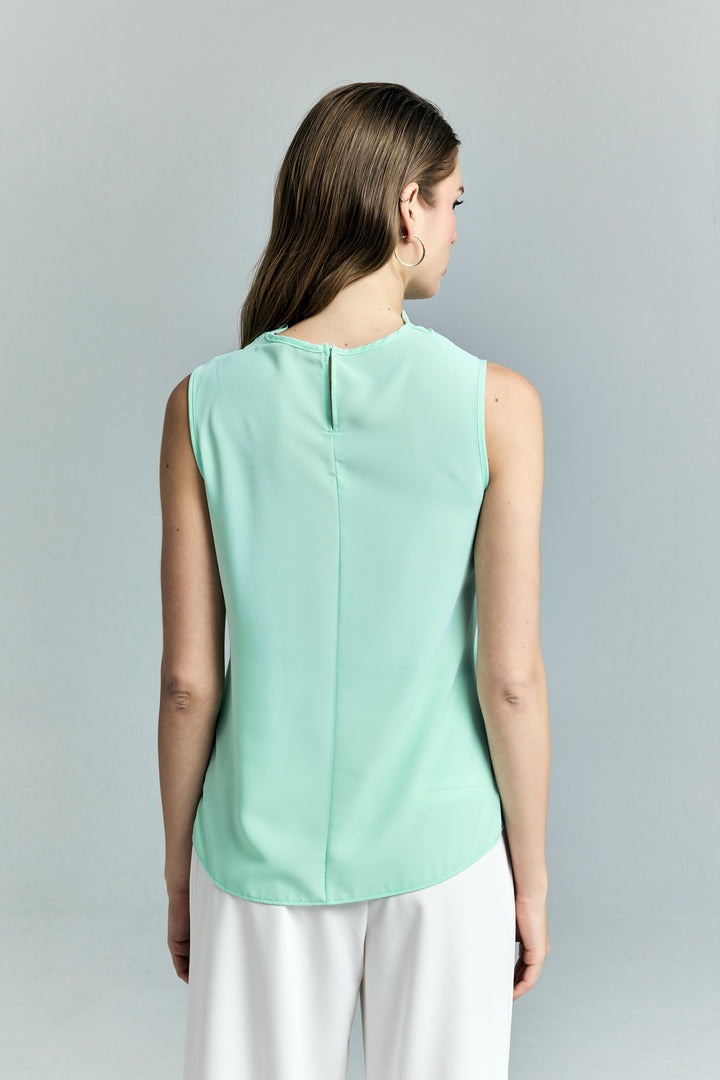 Sateen Blouse sans manches à col dégagé - Menthe