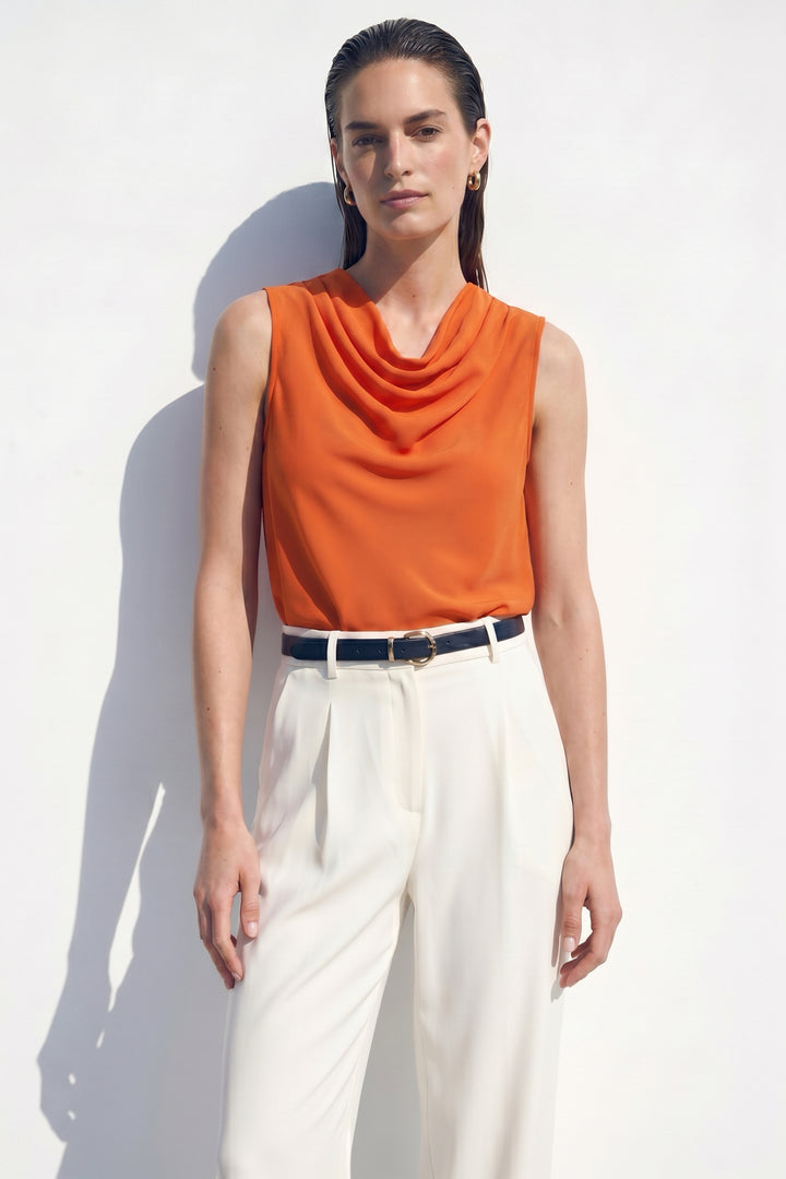 Sateen Blouse sans manches à col dégagé - oranj