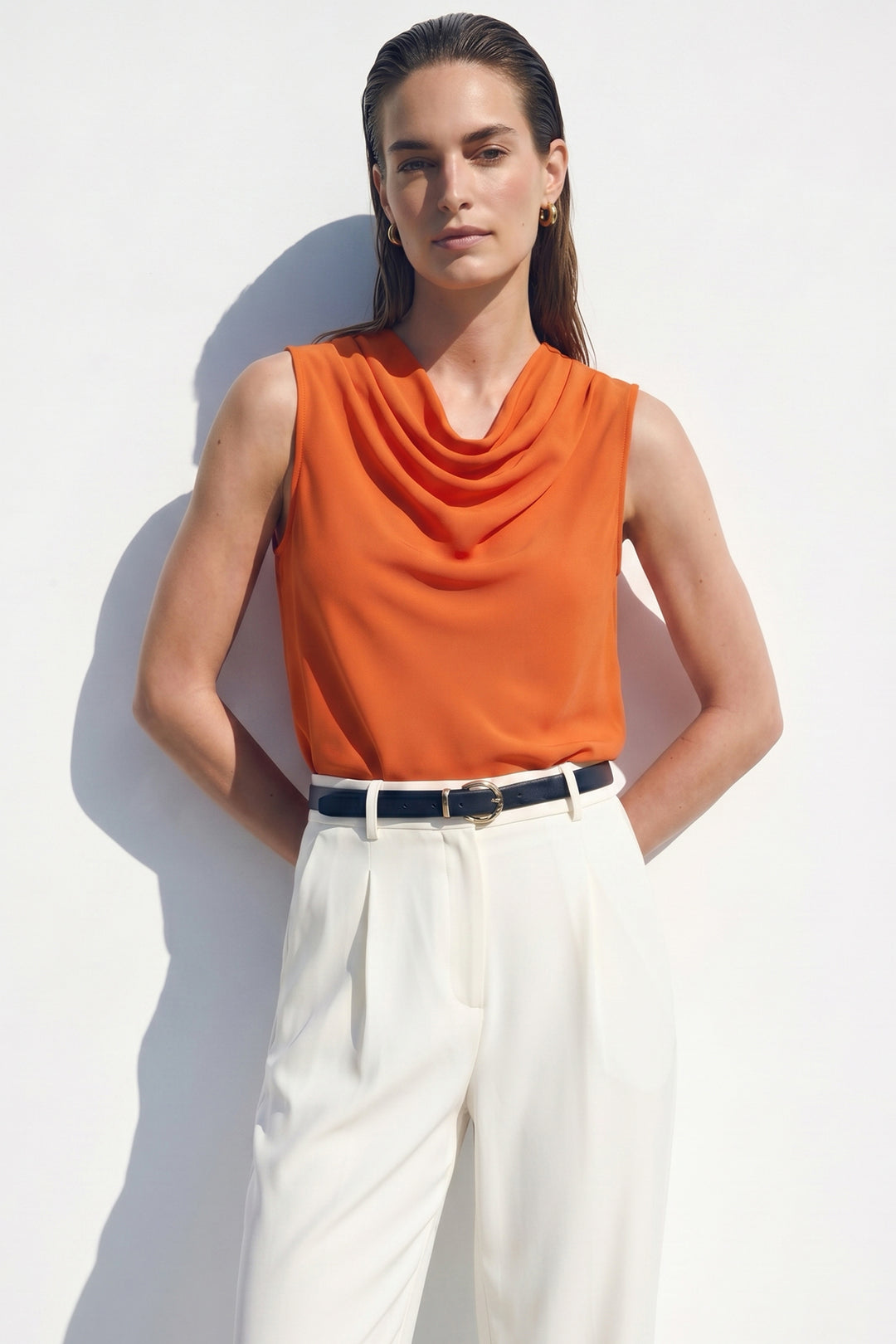Sateen Blouse sans manches à col dégagé - oranj