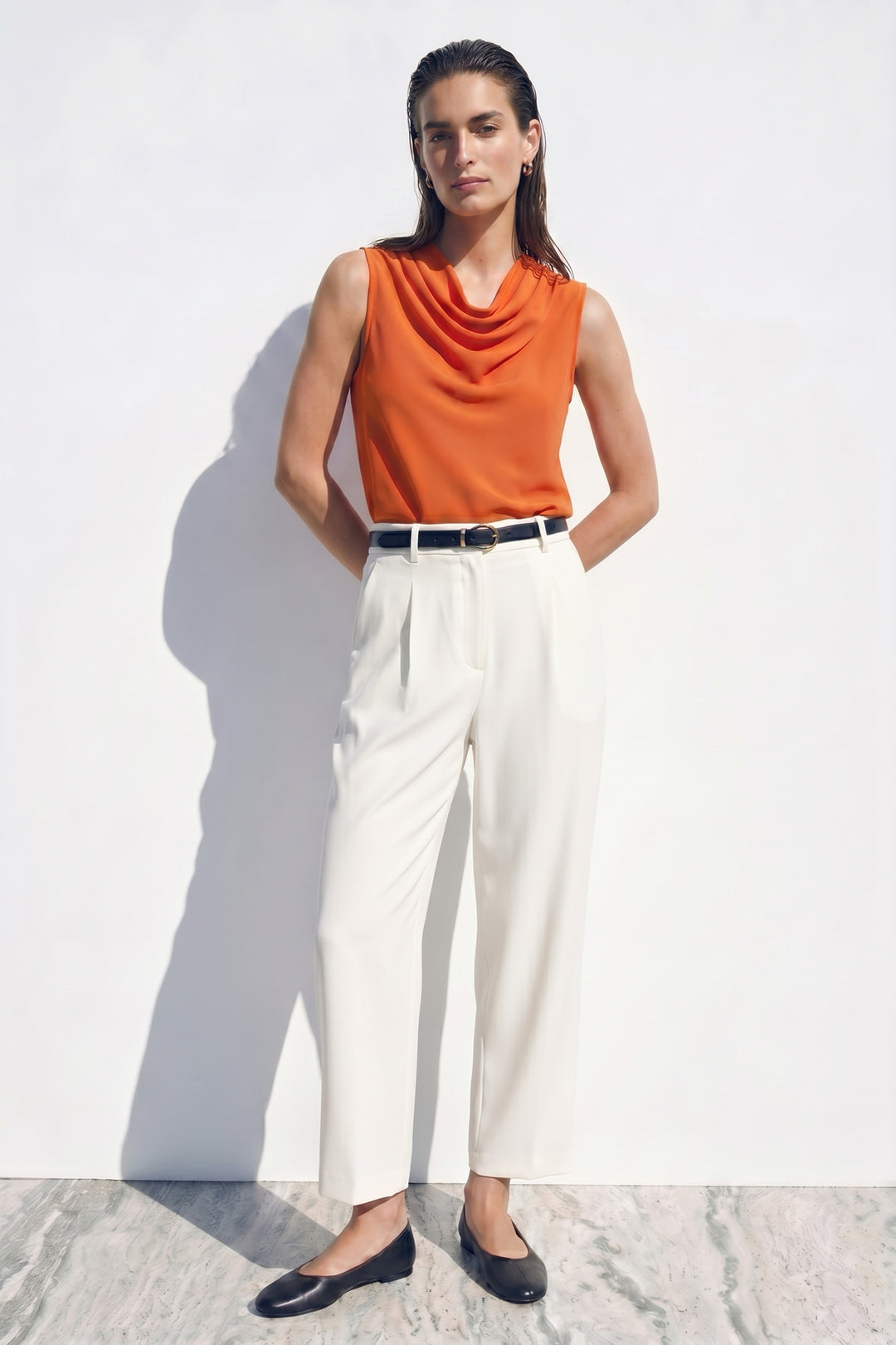 Sateen Blouse sans manches à col dégagé - oranj