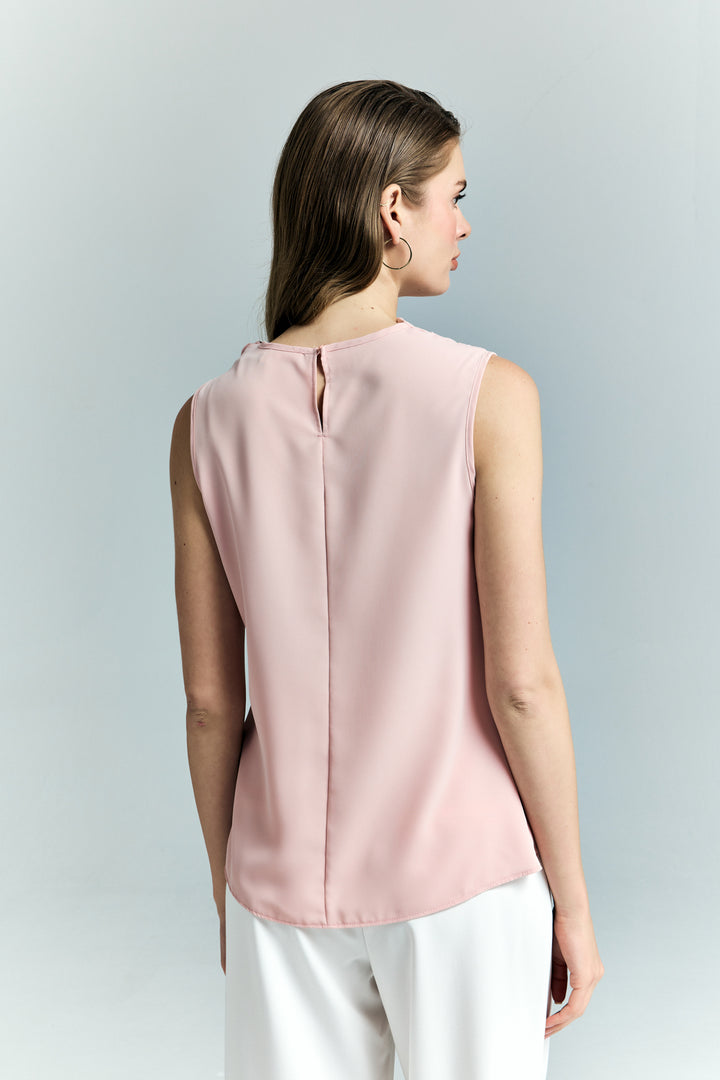 Sateen Blouse sans manches à col dégagé - Poudre