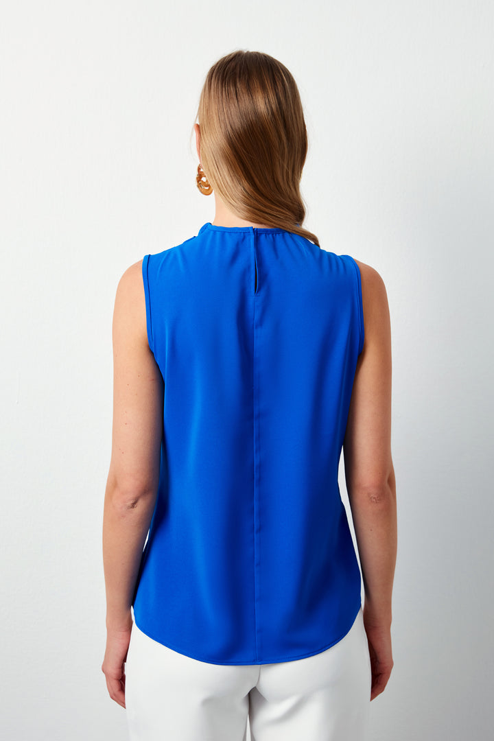 Sateen Blouse sans manches à col dégagé - sax Bleu