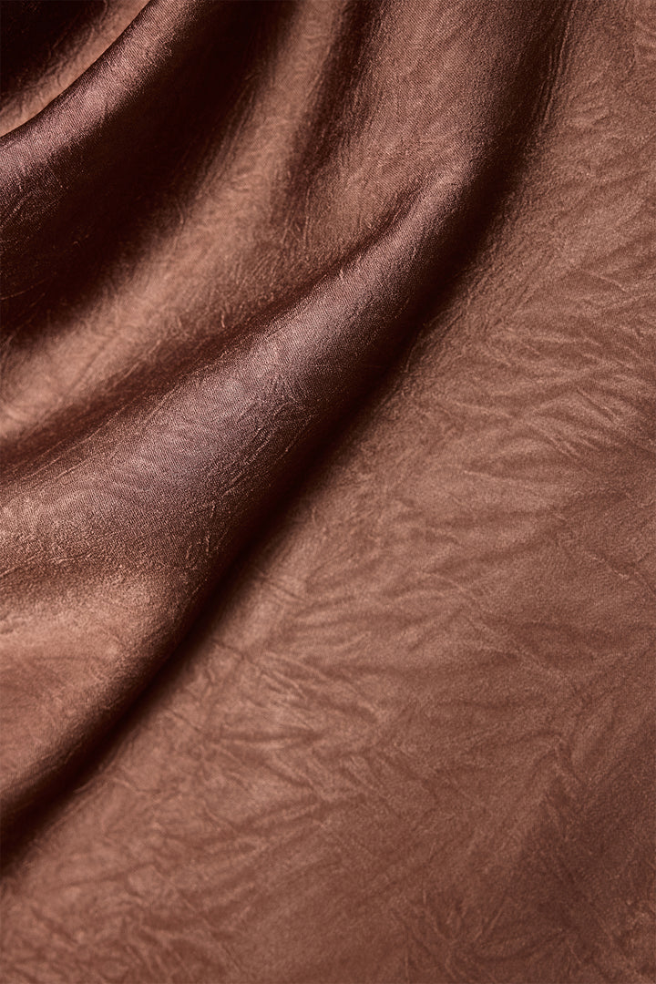 Sateen Blouse en Satin à Col Dégagé - Clair Marron