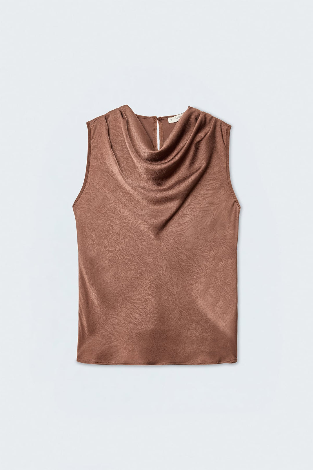 Sateen Blouse en Satin à Col Dégagé - Clair Marron