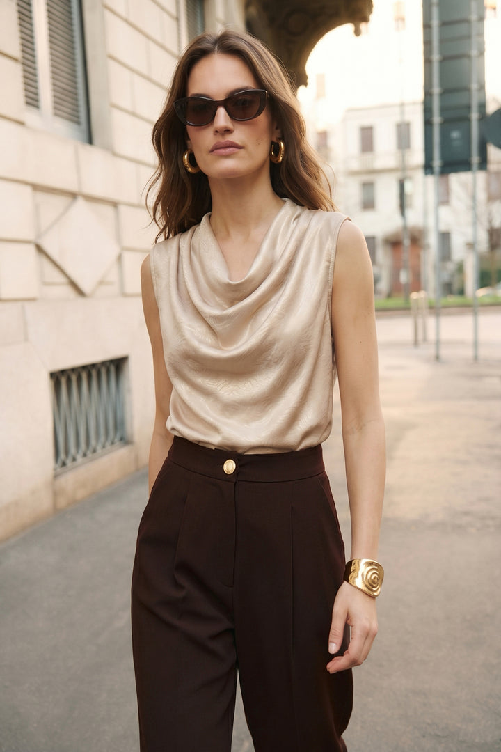 Sateen Débardeur Satiné Col Bateau - Beige