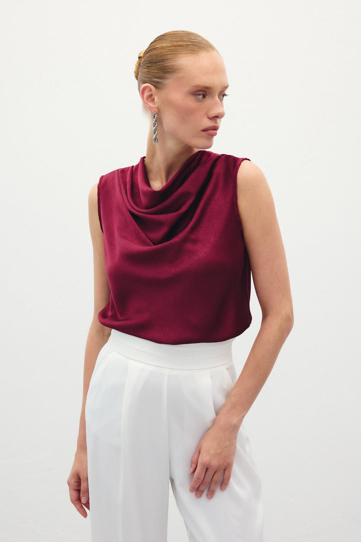Sateen Débardeur Satiné Col Bateau - Bordeaux