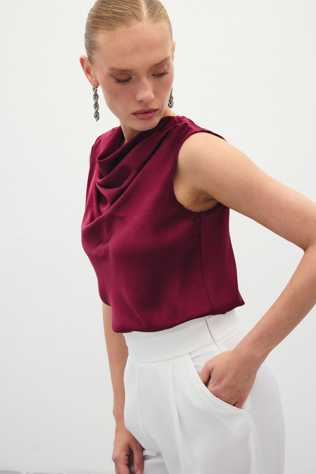 Sateen Débardeur Satiné Col Bateau - Bordeaux